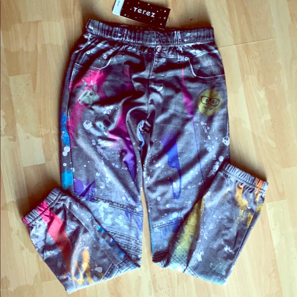 M New w/Tags girls joggers black denim pattern